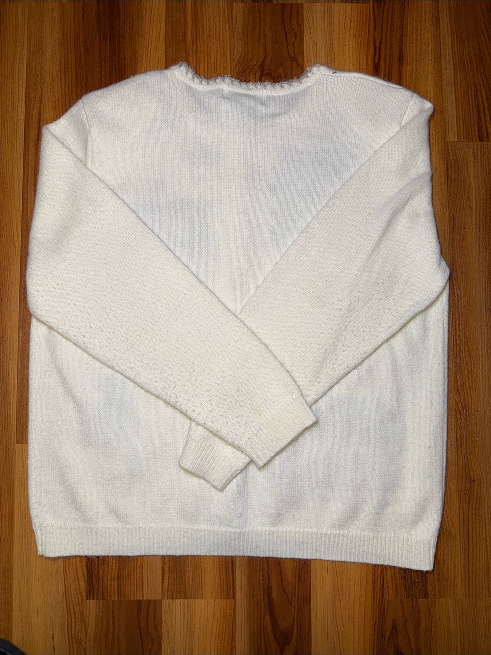 Alfred Dunner Cream Holiday Embroidered Cardigan with Blue Accents - Picture 4 of 4